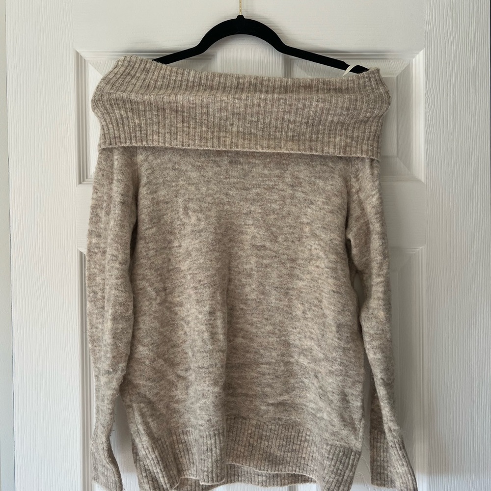 Cozy Beige Off-Shoulder Sweater